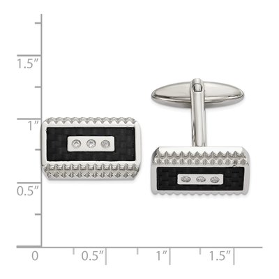 Men's Stainless Steel Black Carbon Fiber CZ Cufflinks – view 4
