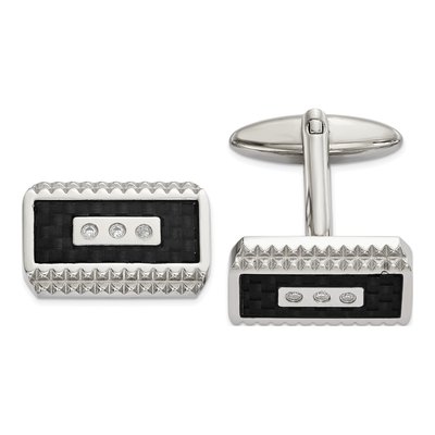 Men's Stainless Steel Black Carbon Fiber CZ Cufflinks