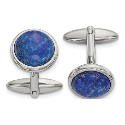 Men's Stainless Steel Lapis Circle Cufflinks