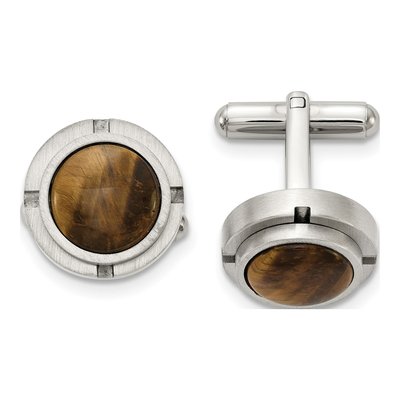 Men's Stainless Steel Tiger's Eye Circle Cufflinks