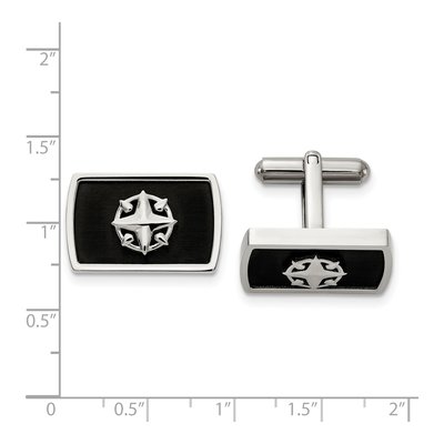 Men's Stainless Steel Black IP Compass Cufflinks – view 2