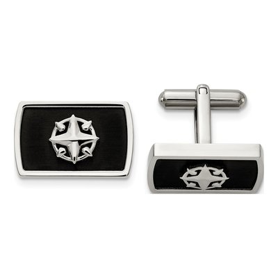 Men's Stainless Steel Black IP Compass Cufflinks
