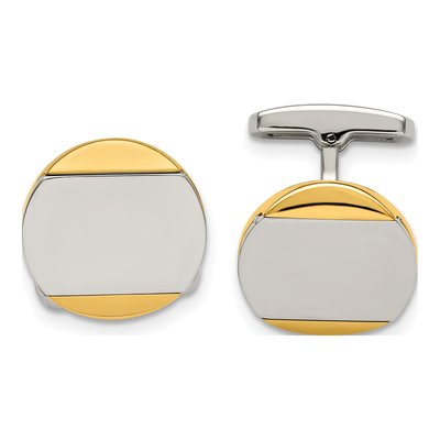Stainless Steel Gold-Tone Circle Cufflinks