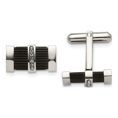 Men's Stainless Steel Black IP Crystal Cufflinks