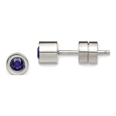 Stainless Steel CZ September Stud Earrings