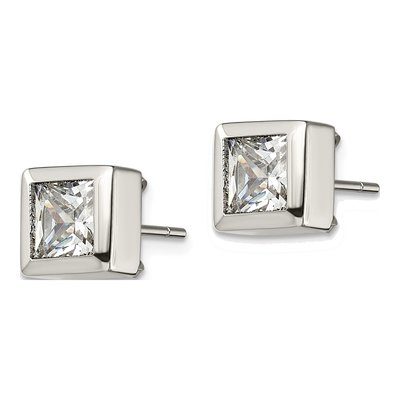 Stainless Steel CZ Square Stud Earrings – view 4