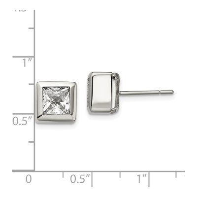 Stainless Steel CZ Square Stud Earrings – view 6