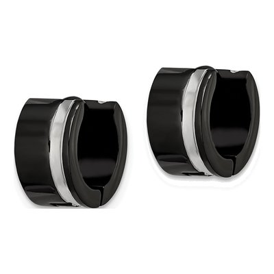 Black Stainless Steel Huggie Hoop Earrings – view 4