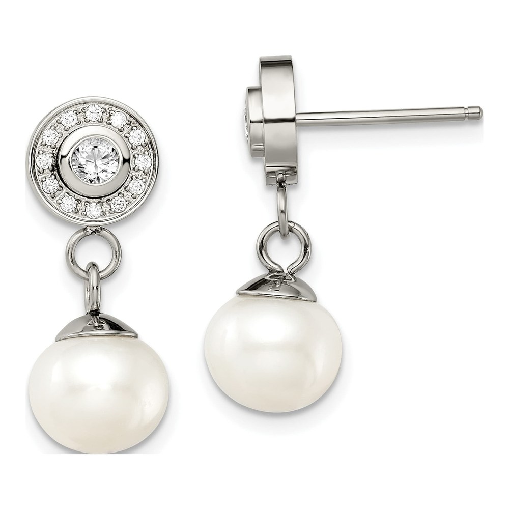 Stainless Steel CZ Dangle Earrings