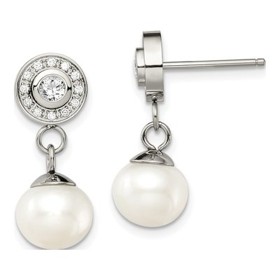Stainless Steel CZ Dangle Earrings