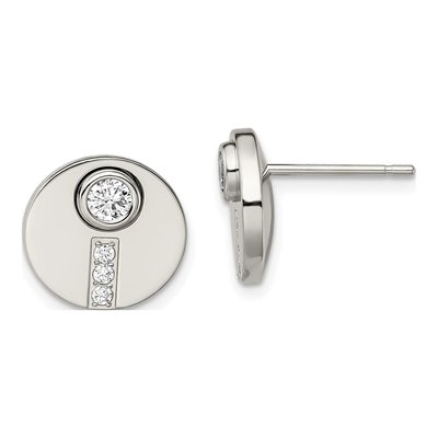 Stainless Steel CZ Circle Stud Earrings