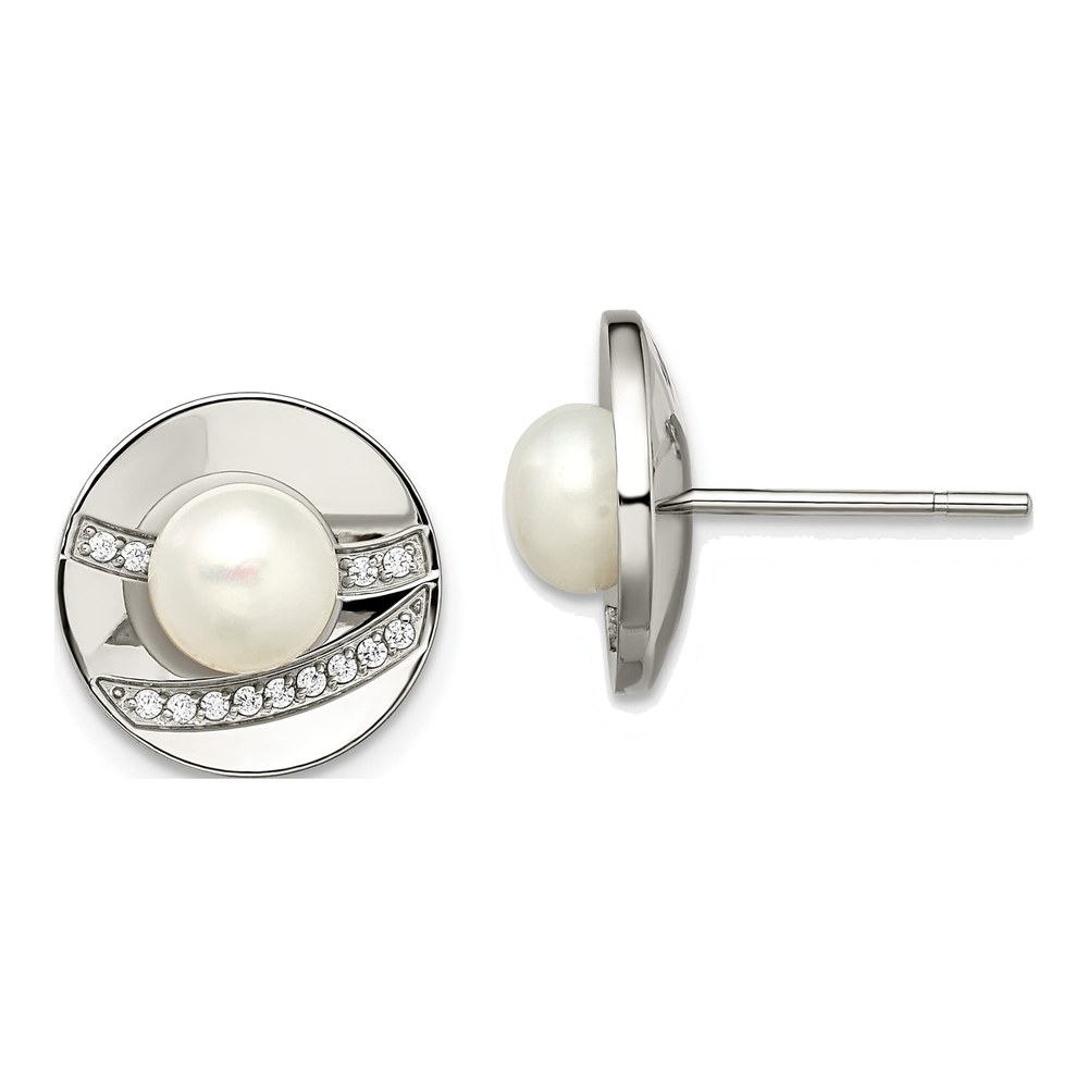 Stainless Steel CZ Stud Earrings