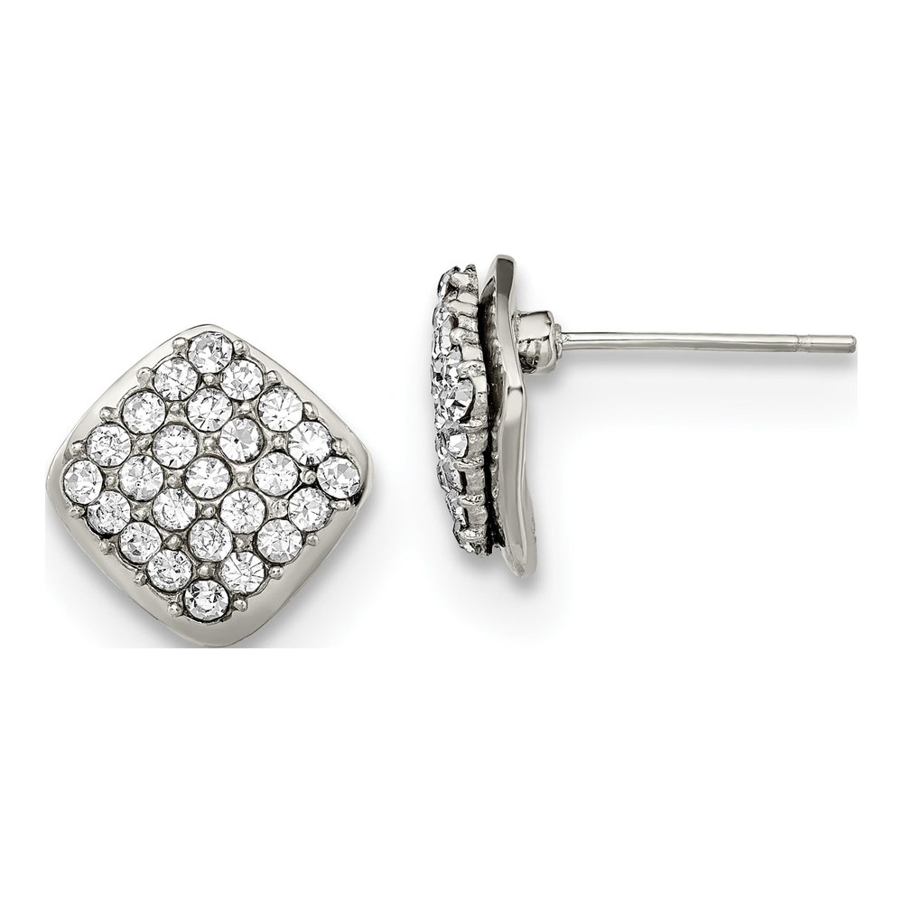 Stainless Steel Crystal Square Stud Earrings