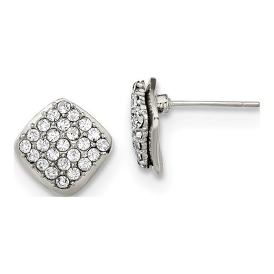 Stainless Steel Crystal Square Stud Earrings