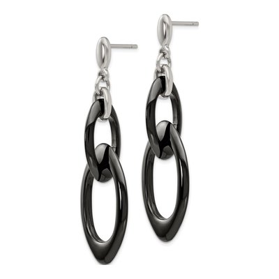 Stainless Steel Black Ceramic Dangle Earrings – view 3