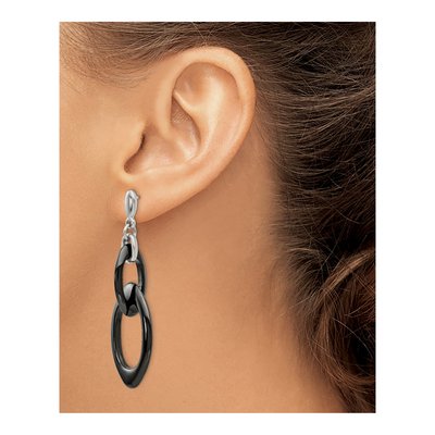 Stainless Steel Black Ceramic Dangle Earrings – view 4
