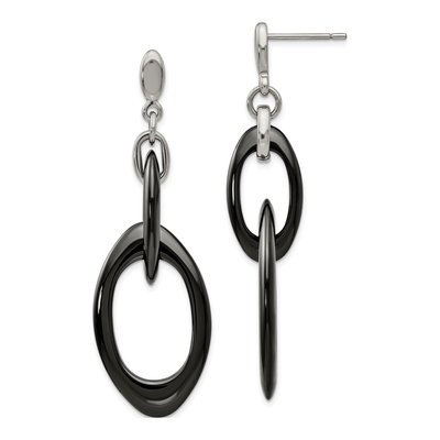 Stainless Steel Black Ceramic Dangle Earrings