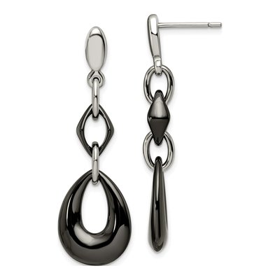 Stainless Steel Black Ceramic Dangle Earrings