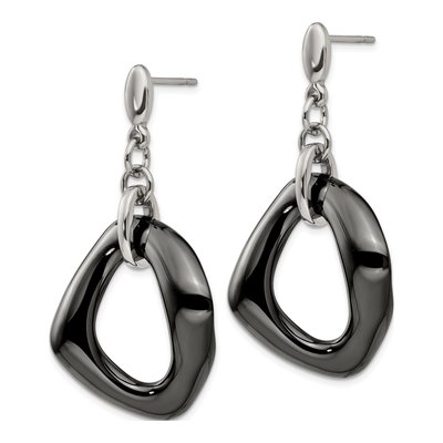 Stainless Steel Black Ceramic Dangle Earrings – view 4