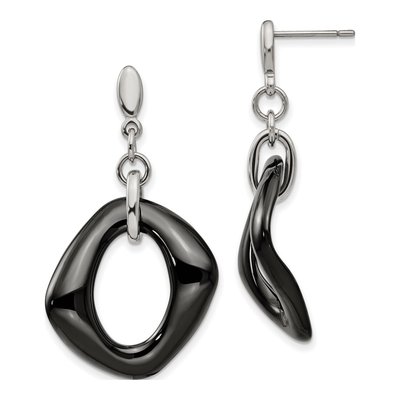 Stainless Steel Black Ceramic Dangle Earrings