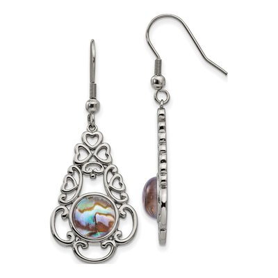 Stainless Steel Filigree Abalone Dangle Earrings