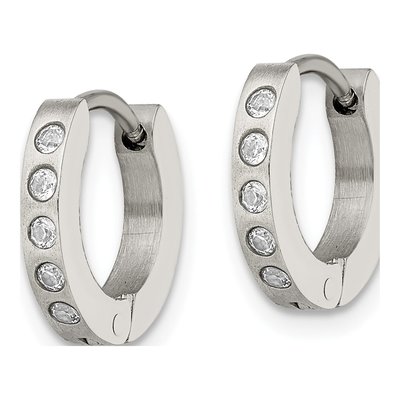 Stainless Steel 13mm CZ Huggie Hoop Earrings – view 5