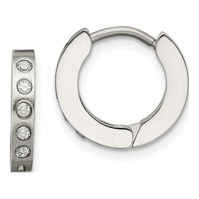 Stainless Steel 13mm CZ Huggie Hoop Earrings