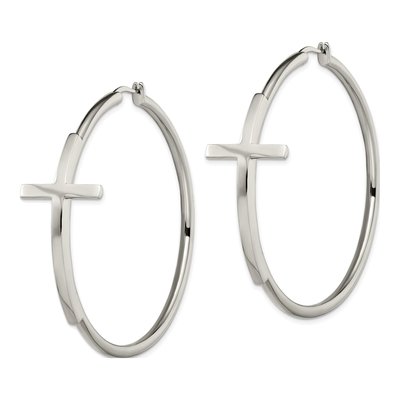 Stainless Steel Large Cross Hoop Earrings – view 4