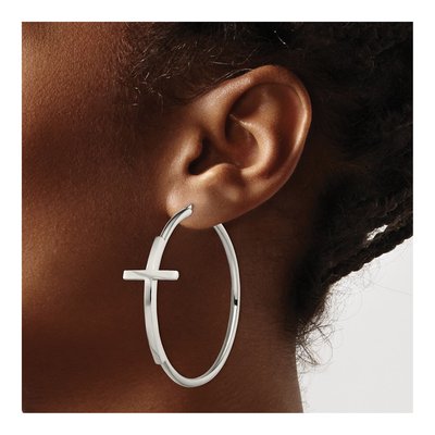 Stainless Steel Large Cross Hoop Earrings – view 5
