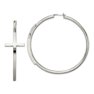 Stainless Steel Large Cross Hoop Earrings