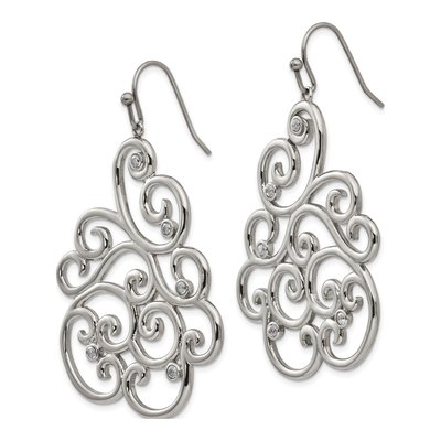 Stainless Steel CZ Filigree Dangle Earrings – view 4