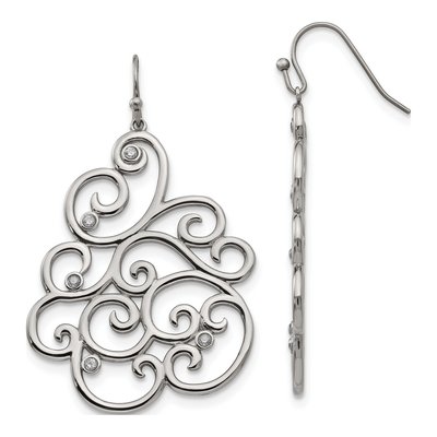 Stainless Steel CZ Filigree Dangle Earrings