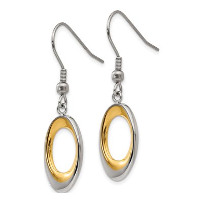 Stainless Steel IP Oval Dangle Earrings – view 4