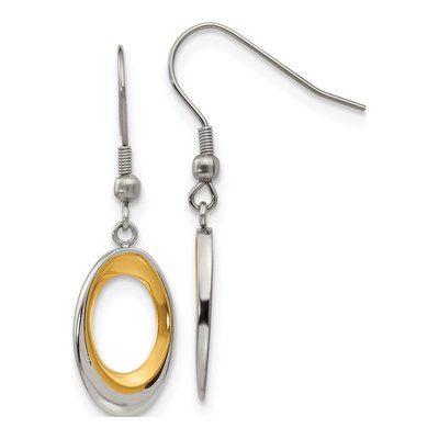 Stainless Steel IP Oval Dangle Earrings