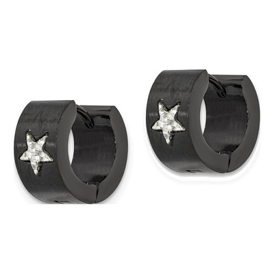 Black Stainless Steel 13mm Carbon Fiber Huggie Hoop Earrings – view 5