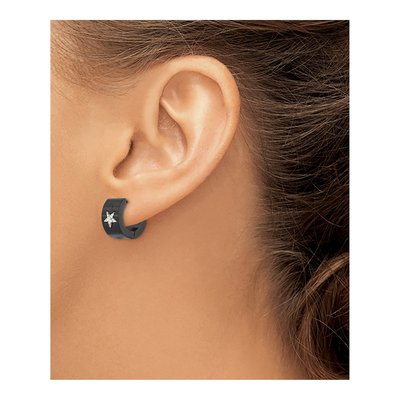 Black Stainless Steel 13mm Carbon Fiber Huggie Hoop Earrings – view 6