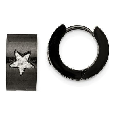 Black Stainless Steel 13mm Carbon Fiber Huggie Hoop Earrings