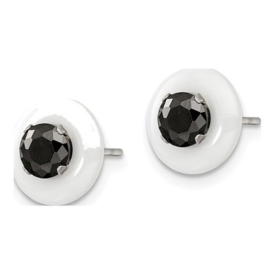 Stainless Steel Round CZ Ceramic Stud Earrings – view 4