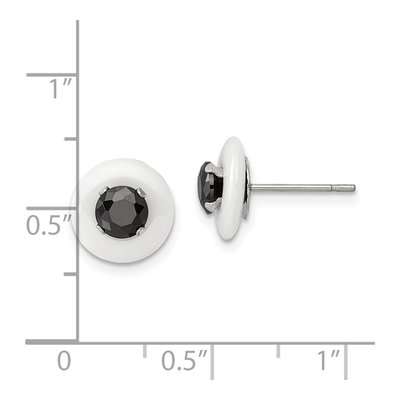 Stainless Steel Round CZ Ceramic Stud Earrings – view 5