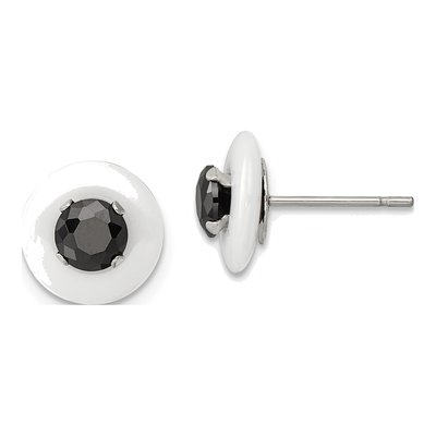 Stainless Steel Round CZ Ceramic Stud Earrings