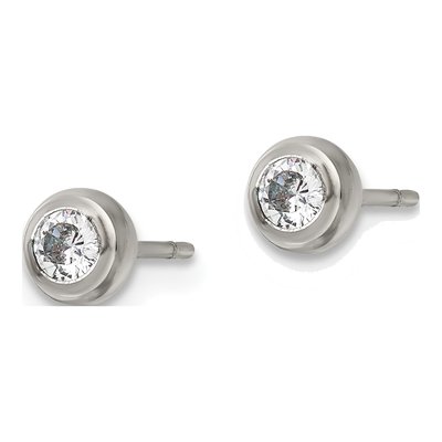 Stainless Steel 3mm Round CZ Bezel Stud Earrings – view 4