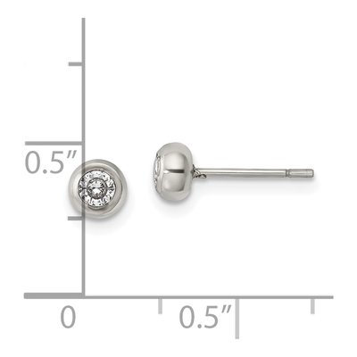 Stainless Steel 3mm Round CZ Bezel Stud Earrings – view 6