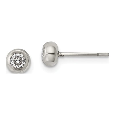 Stainless Steel 3mm Round CZ Bezel Stud Earrings