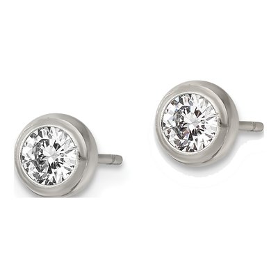 Stainless Steel 4mm Round CZ Bezel Stud Earrings – view 4