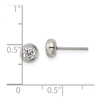 Stainless Steel 4mm Round CZ Bezel Stud Earrings – view 6