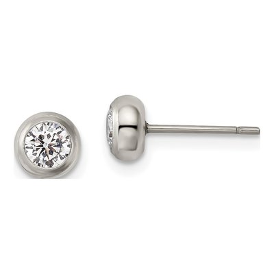 Stainless Steel 4mm Round CZ Bezel Stud Earrings