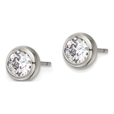 Stainless Steel 5mm Round CZ Bezel Stud Earrings – view 4