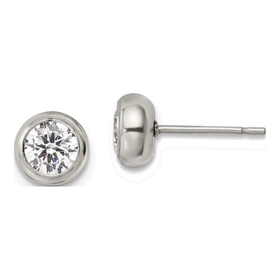 Stainless Steel 5mm Round CZ Bezel Stud Earrings