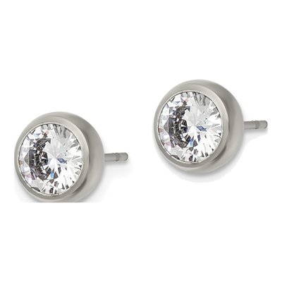 Stainless Steel 6mm Round CZ Bezel Stud Earrings – view 4