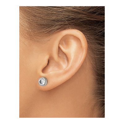 Stainless Steel 6mm Round CZ Bezel Stud Earrings – view 5